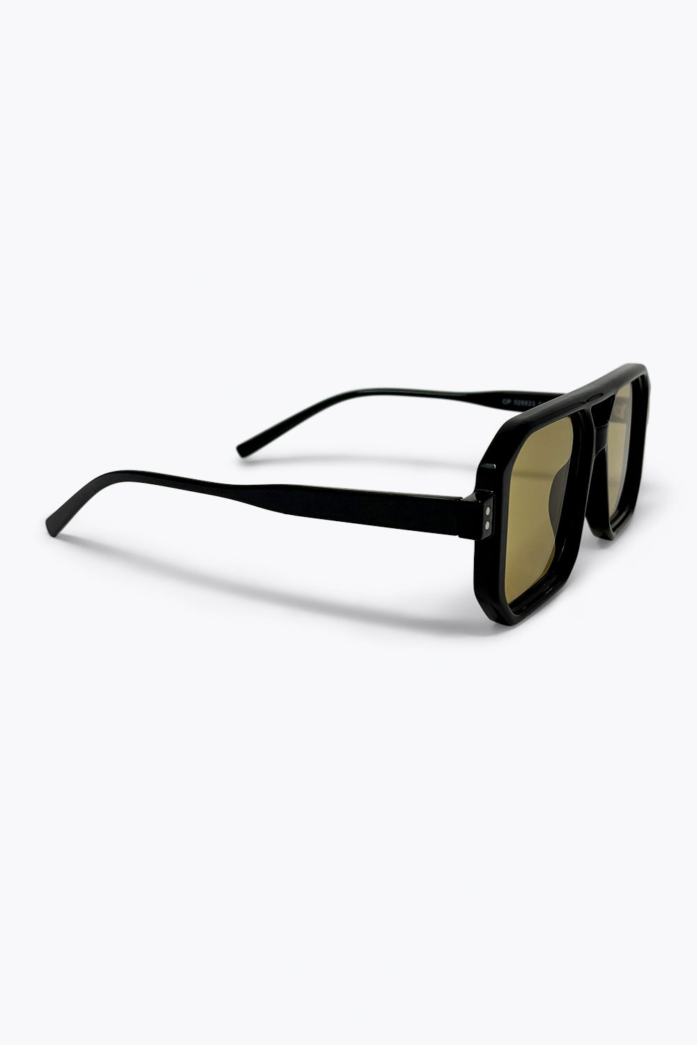Óculos de Sol Quadrados Oversized com Armação Geométrica Preta e Lentes Oliva