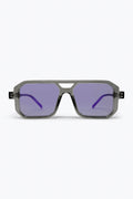 Armação Transparente Cinza Lentes Roxas Geométricas Oversize Óculos de Sol