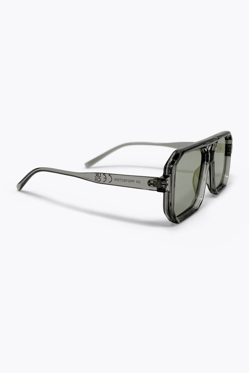 Armação Transparente Cinza Lentes Roxas Geométricas Oversize Óculos de Sol