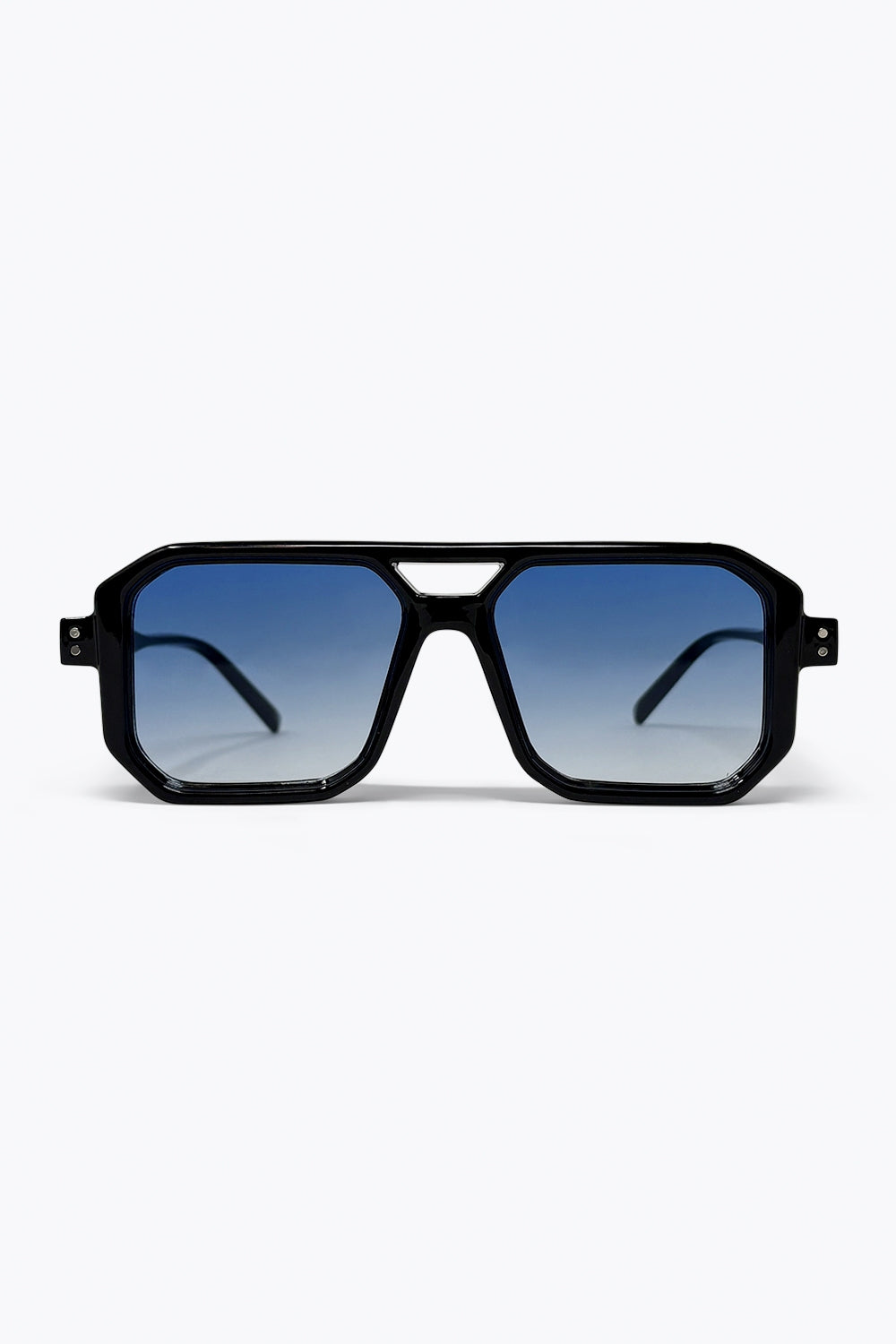 Óculos de Sol Quadrado com Armação Oversized em Preto e Gradiente Azul