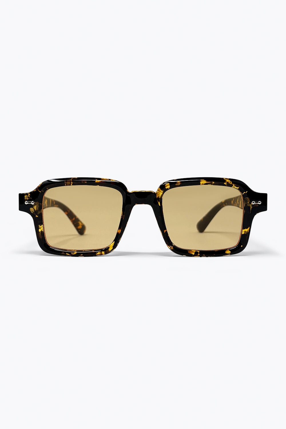 Óculos de Sol com Armação Quadrada Tartaruga Multicolor e Lentes Amarelas