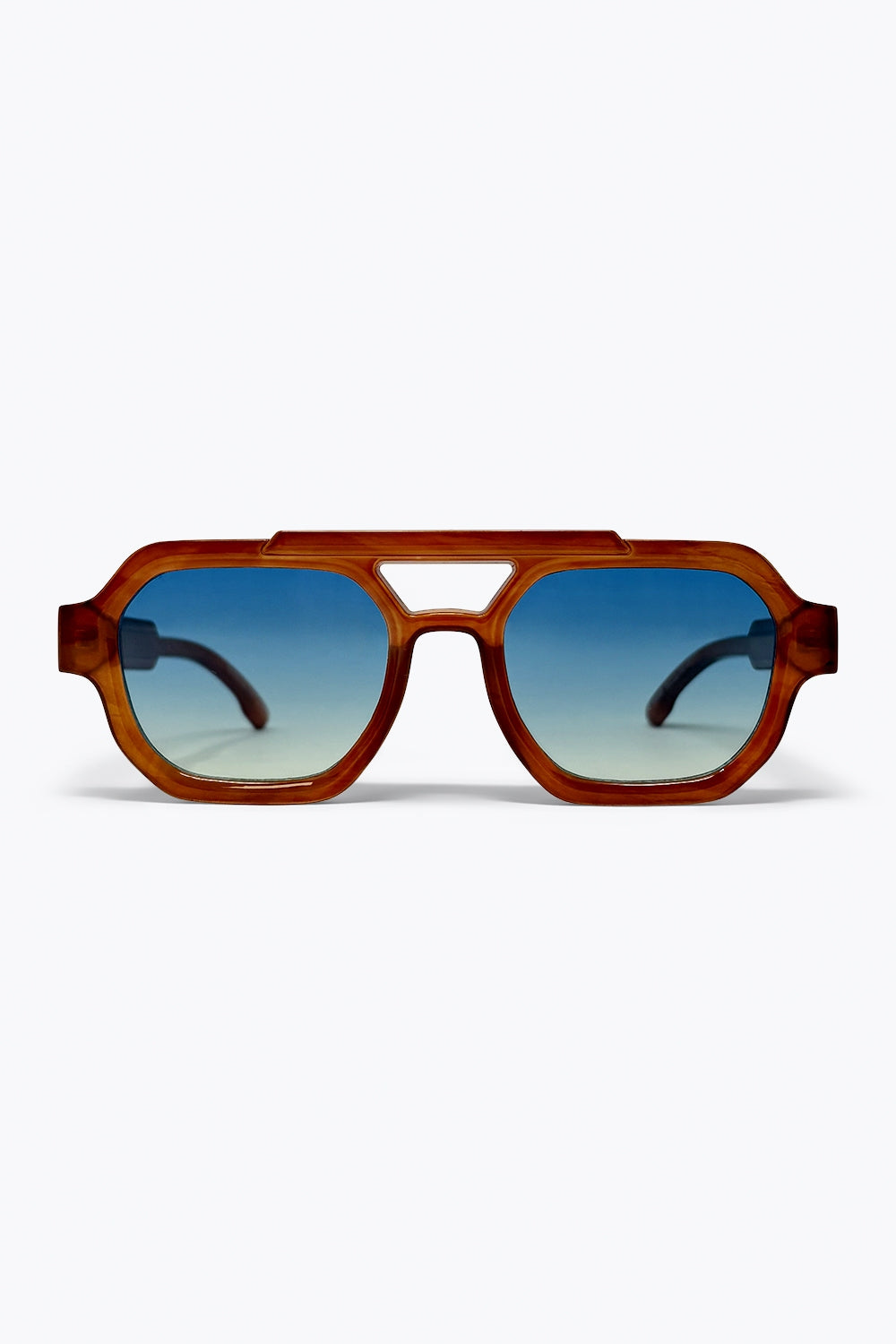 Óculos de Sol com Armação Geométrica Oversize Marrom e Lentes Ombre