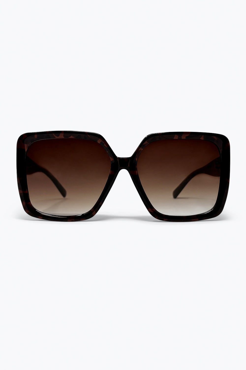 Óculos de Sol com Armação Quadrada Oversize em Padrão Tartaruga Marrom com Lentes em Degradê