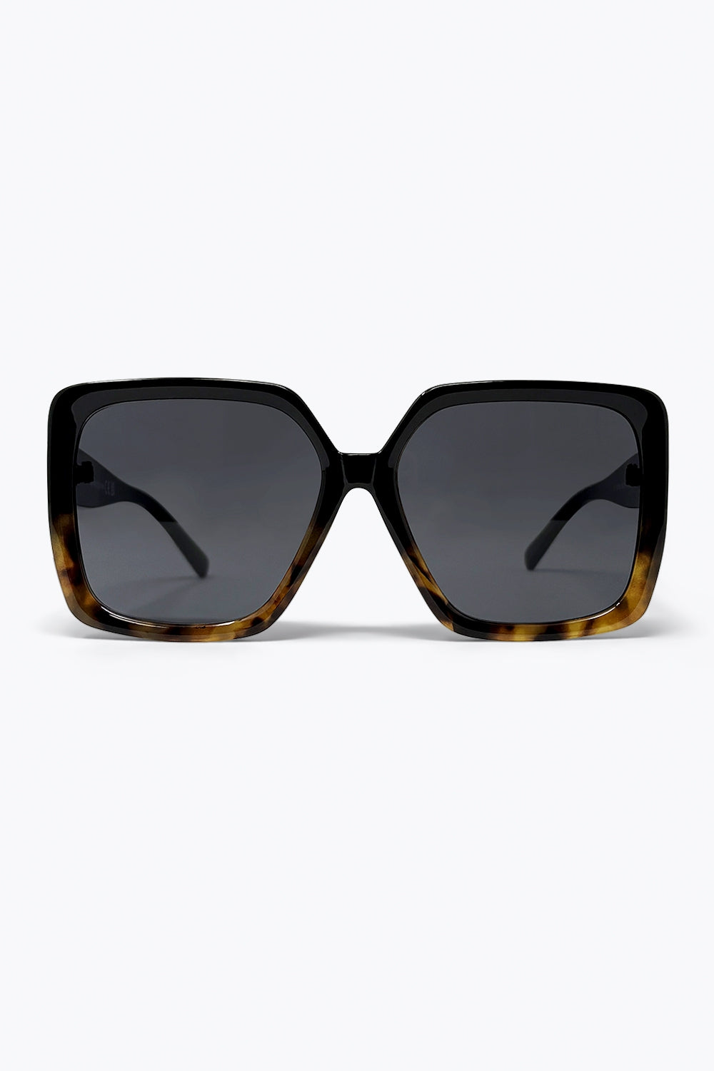 Óculos de Sol com Armação Quadrada Oversize em Tartaruga Marrom com Lentes Pretas em Degradê