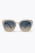 Óculos de Sol Oversized com Armação de Metal Bege e Lentes em Gradiente Formato Olho de Gato