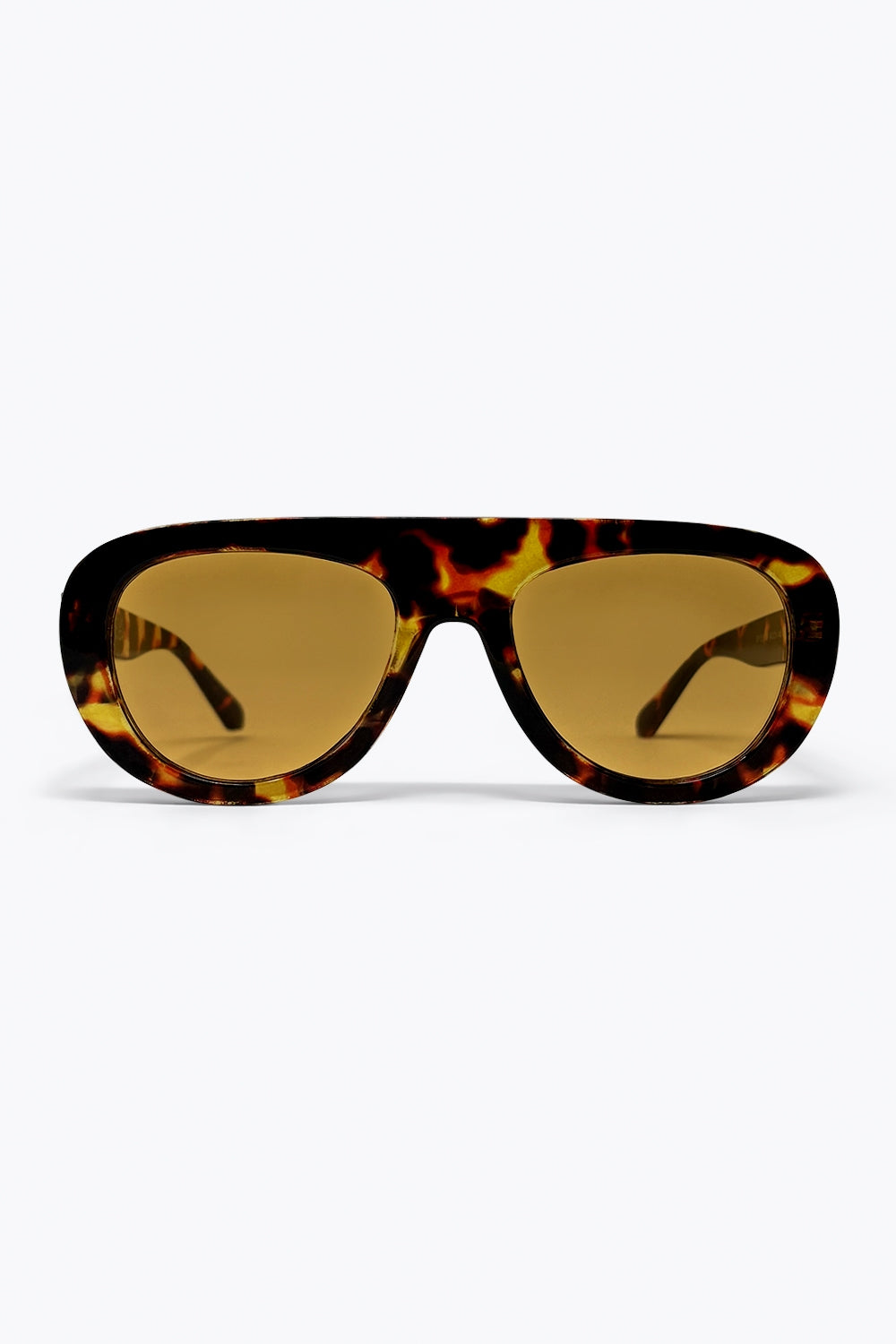 Óculos de Sol Retangulares Oversized com Armação Tartaruga Multicolorida e Lentes Âmbar