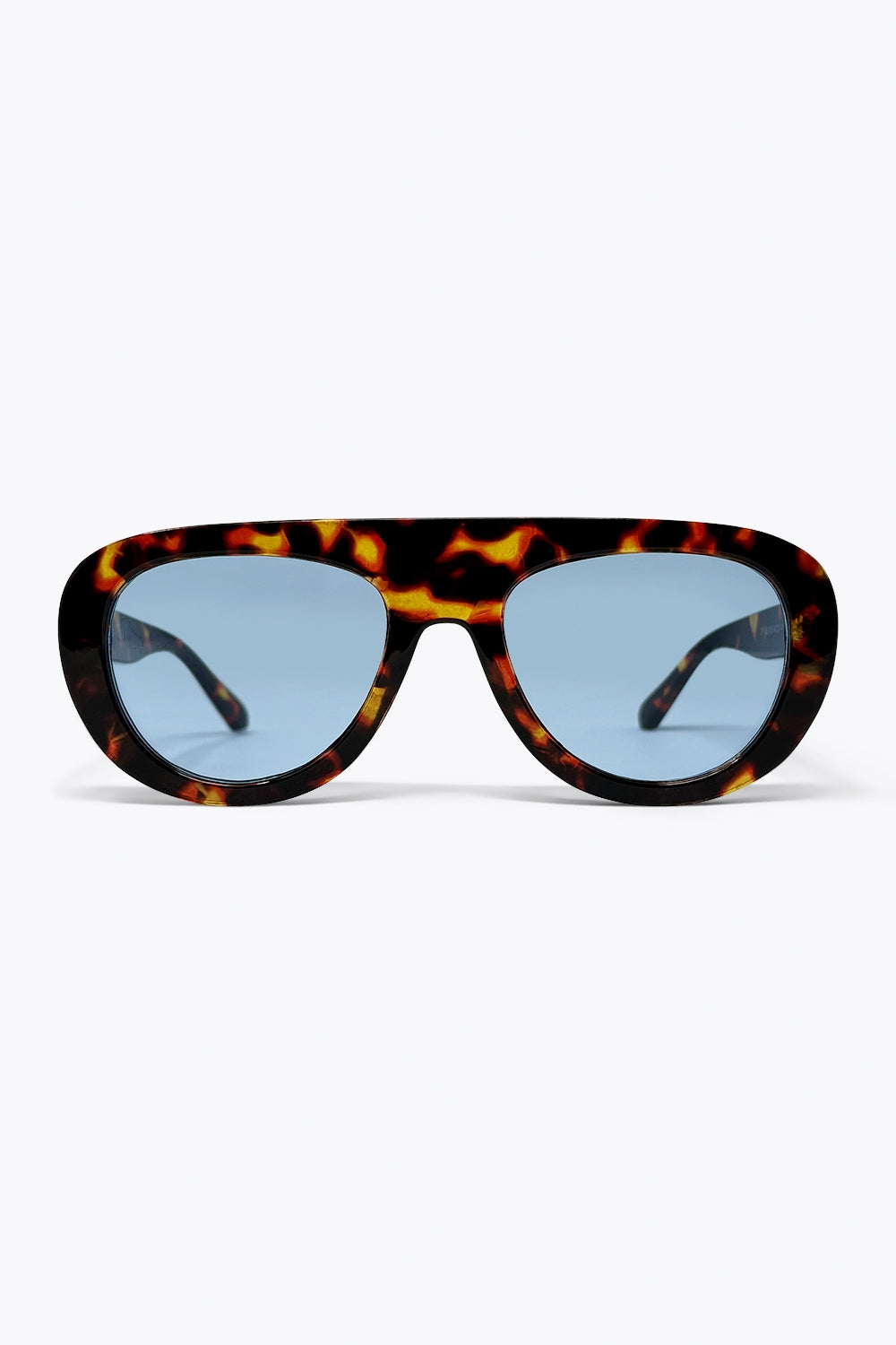 Óculos de Sol com Lentes Azuis e Armação Oval de Tartaruga Multicolorida