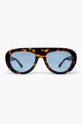 Óculos de Sol com Lentes Azuis e Armação Oval de Tartaruga Multicolorida