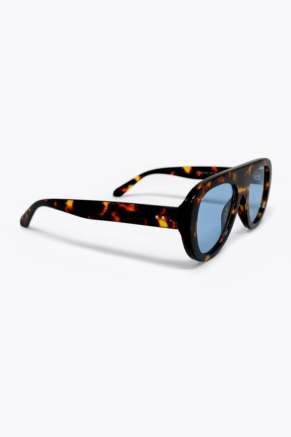 Óculos de Sol com Lentes Azuis e Armação Oval de Tartaruga Multicolorida