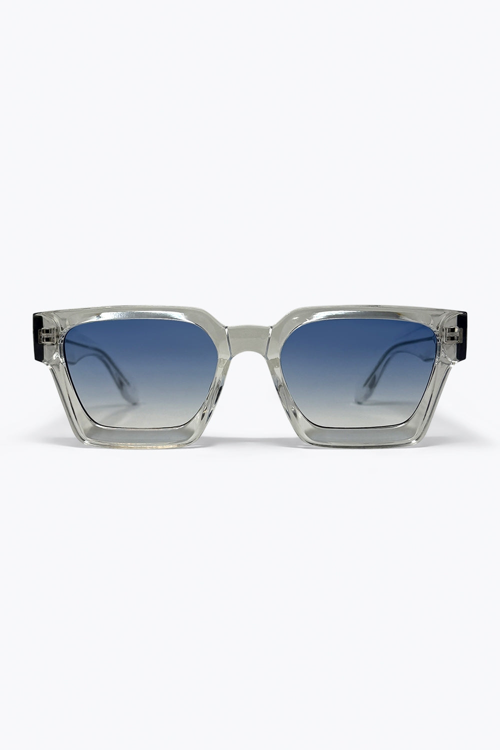 Óculos de Sol Quadrados com Armação Transparente Multicolor e Lentes em Degradê Azul