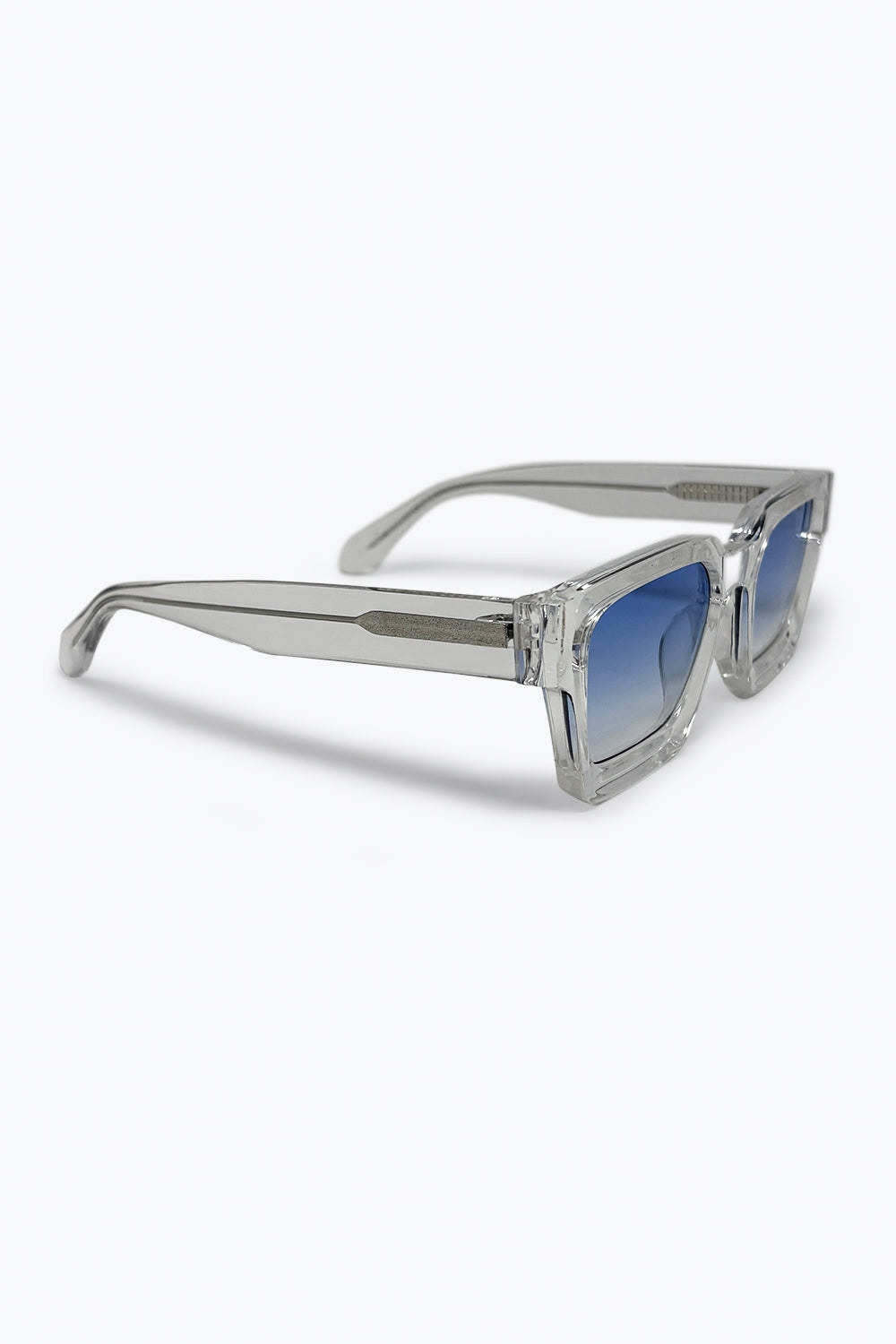Óculos de Sol Quadrados com Armação Transparente Multicolor e Lentes em Degradê Azul