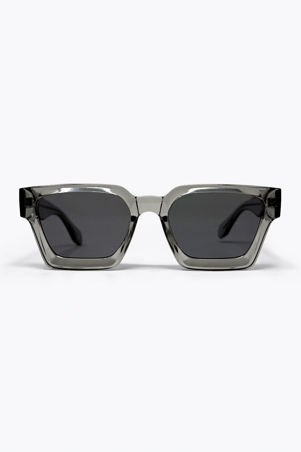 Óculos de Sol Fashion com Armação Quadrada Transparente Cinza e Lentes Escuras