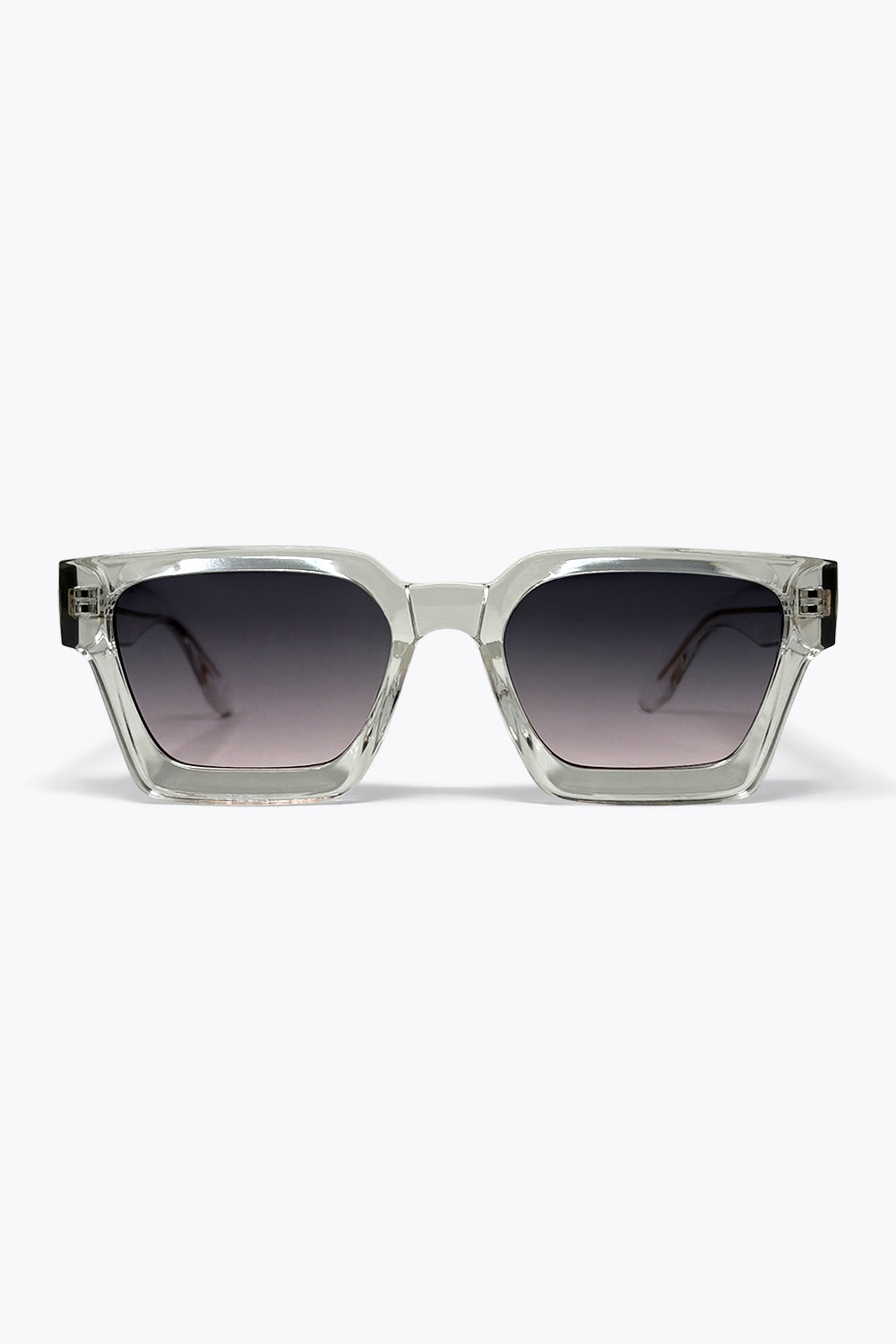 Óculos de Sol com Armação Quadrada Transparente Cinza e Lentes Degradê