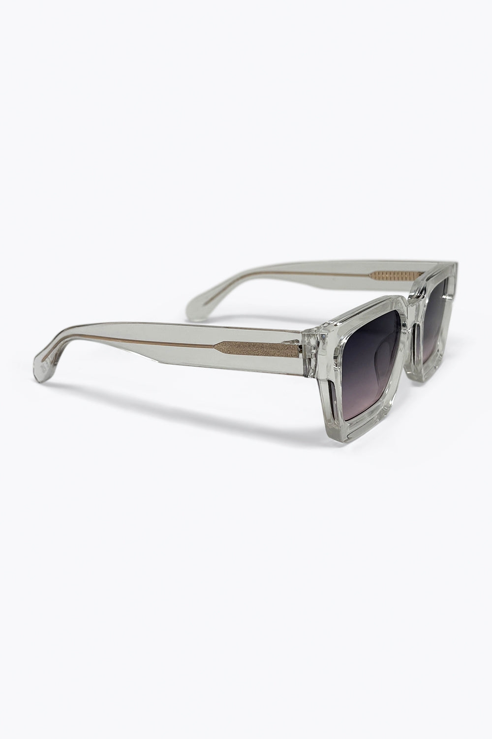 Óculos de Sol com Armação Quadrada Transparente Cinza e Lentes Degradê