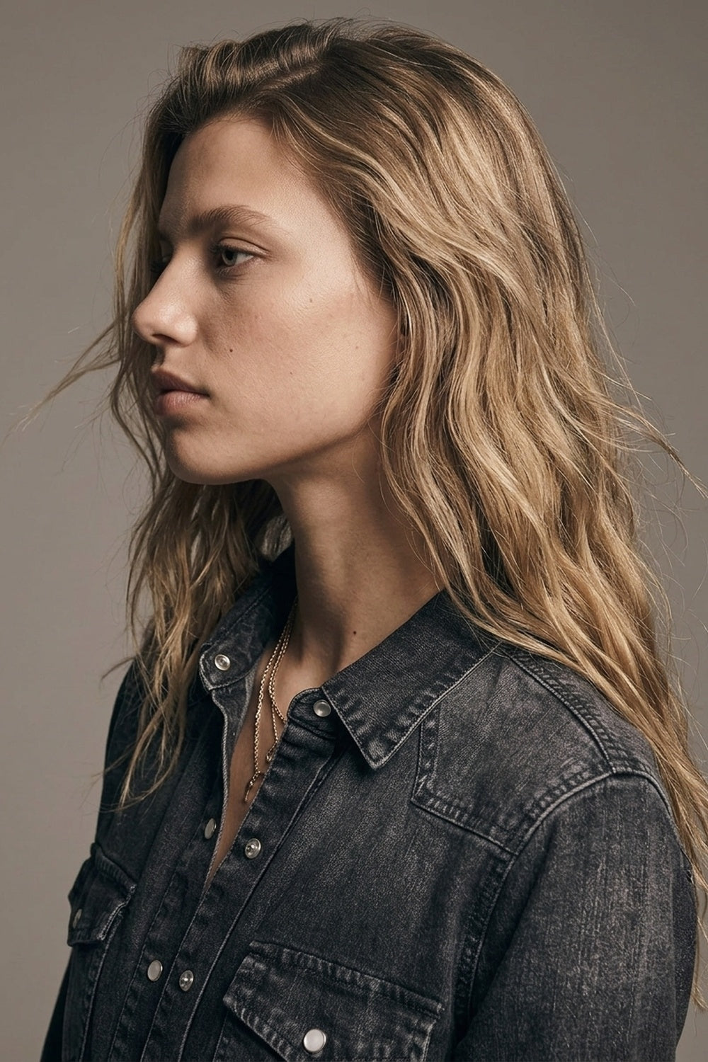 Jaqueta Camisa de Denim Preto Lavado com Botões