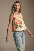Top Sem Mangas com Estampa Floral Creme