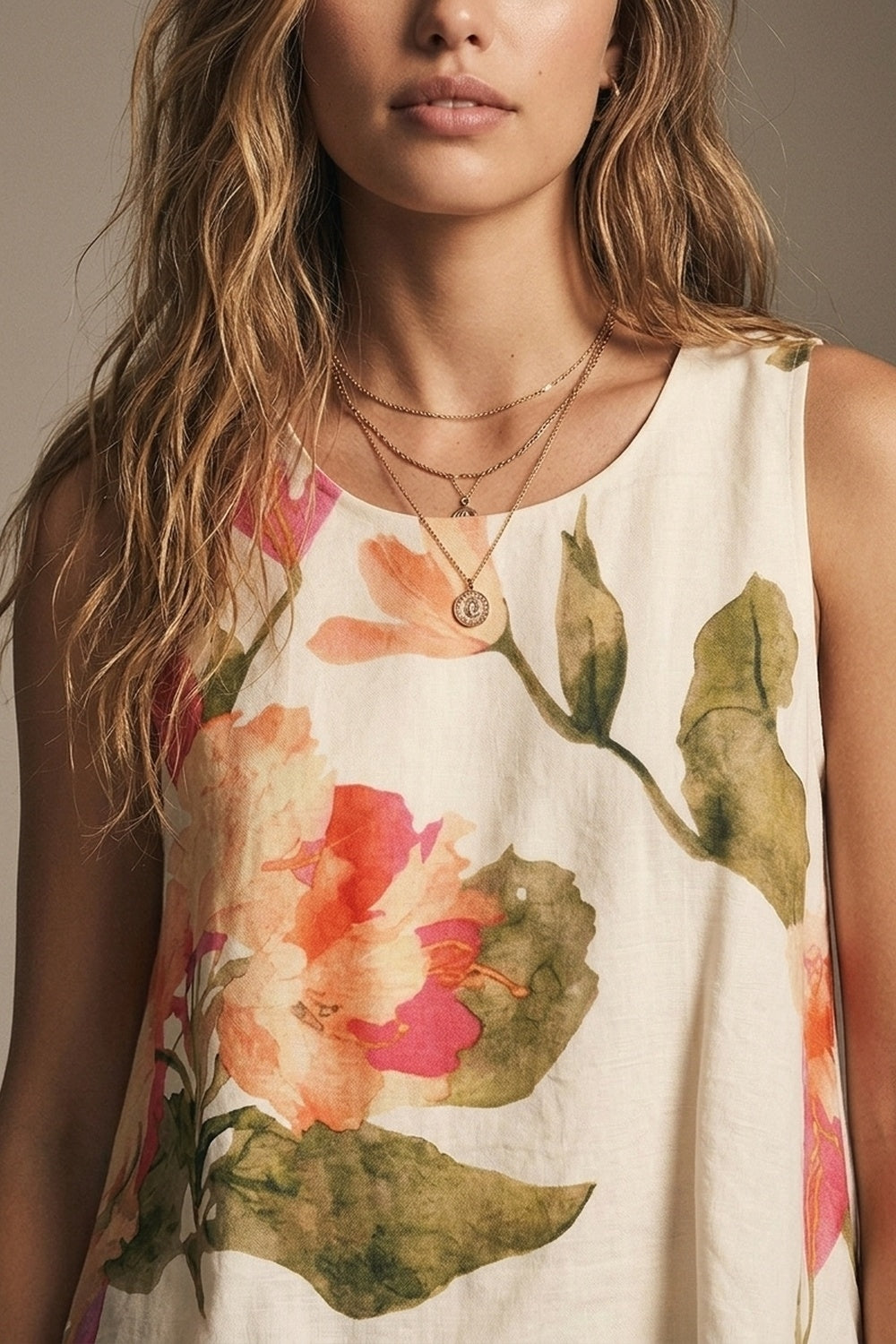 Top Sem Mangas com Estampa Floral Creme