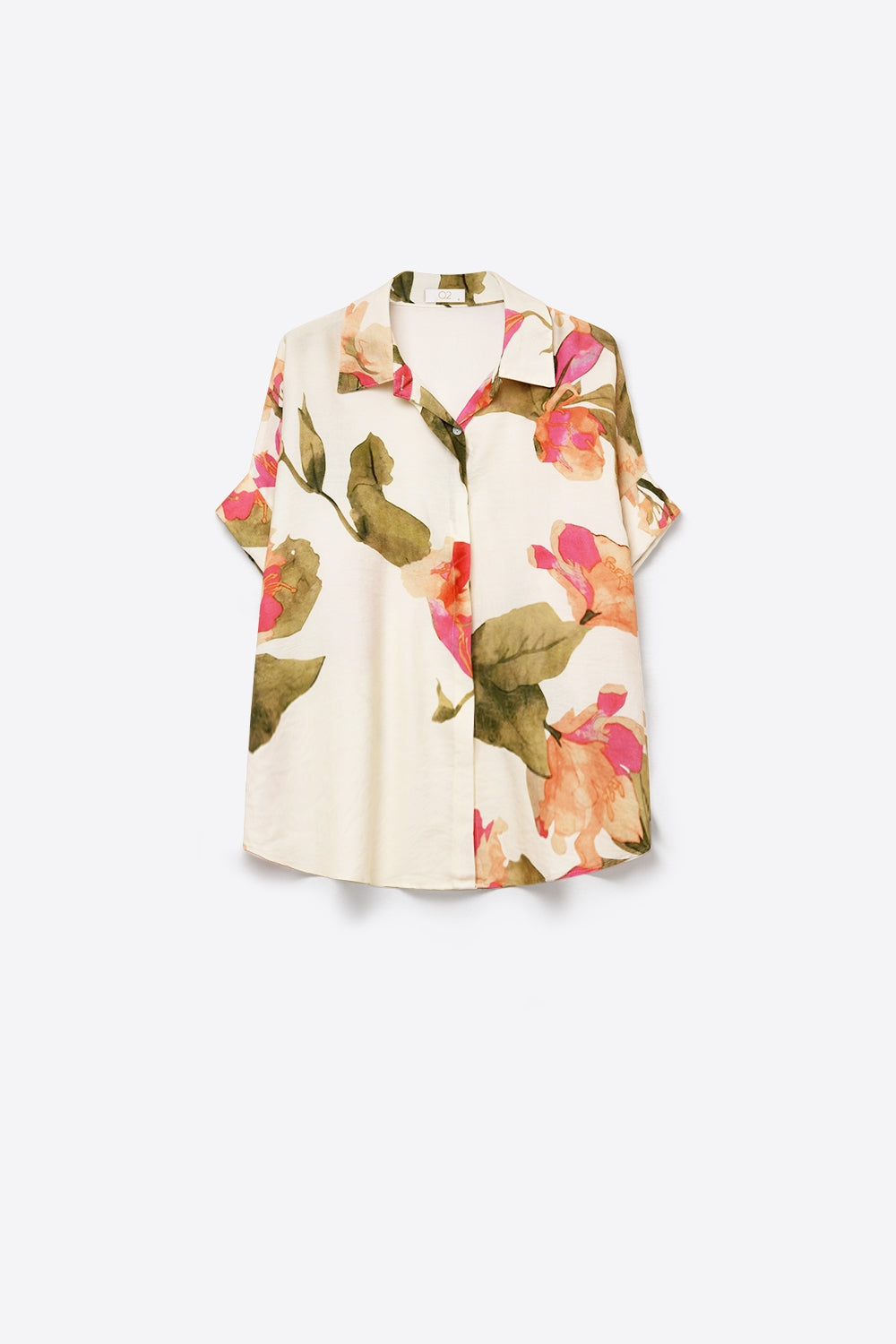 Camisa de Tecido Leve com Estampa Floral Creme e Manga Curta