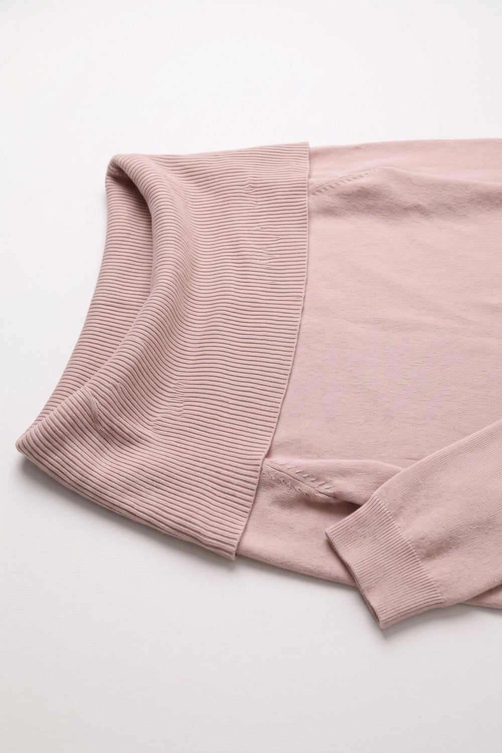 Suéter de Tricô Canelado Rosa Claro Ombro a Ombro de Manga Longa