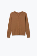 Cardigan de Tricô Canelado com Botões e Gola Redonda Camel
