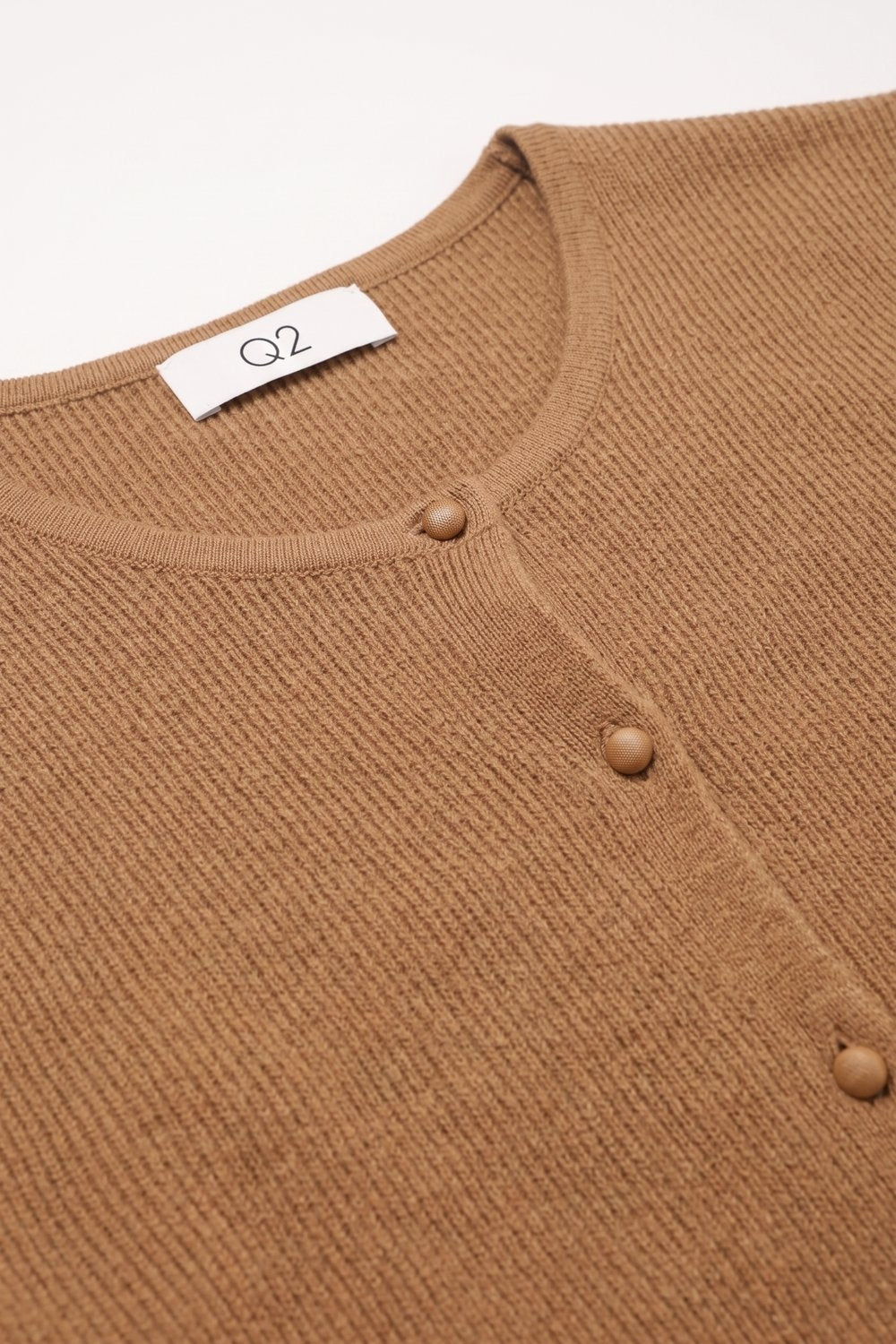Cardigan de Tricô Canelado com Botões e Gola Redonda Camel