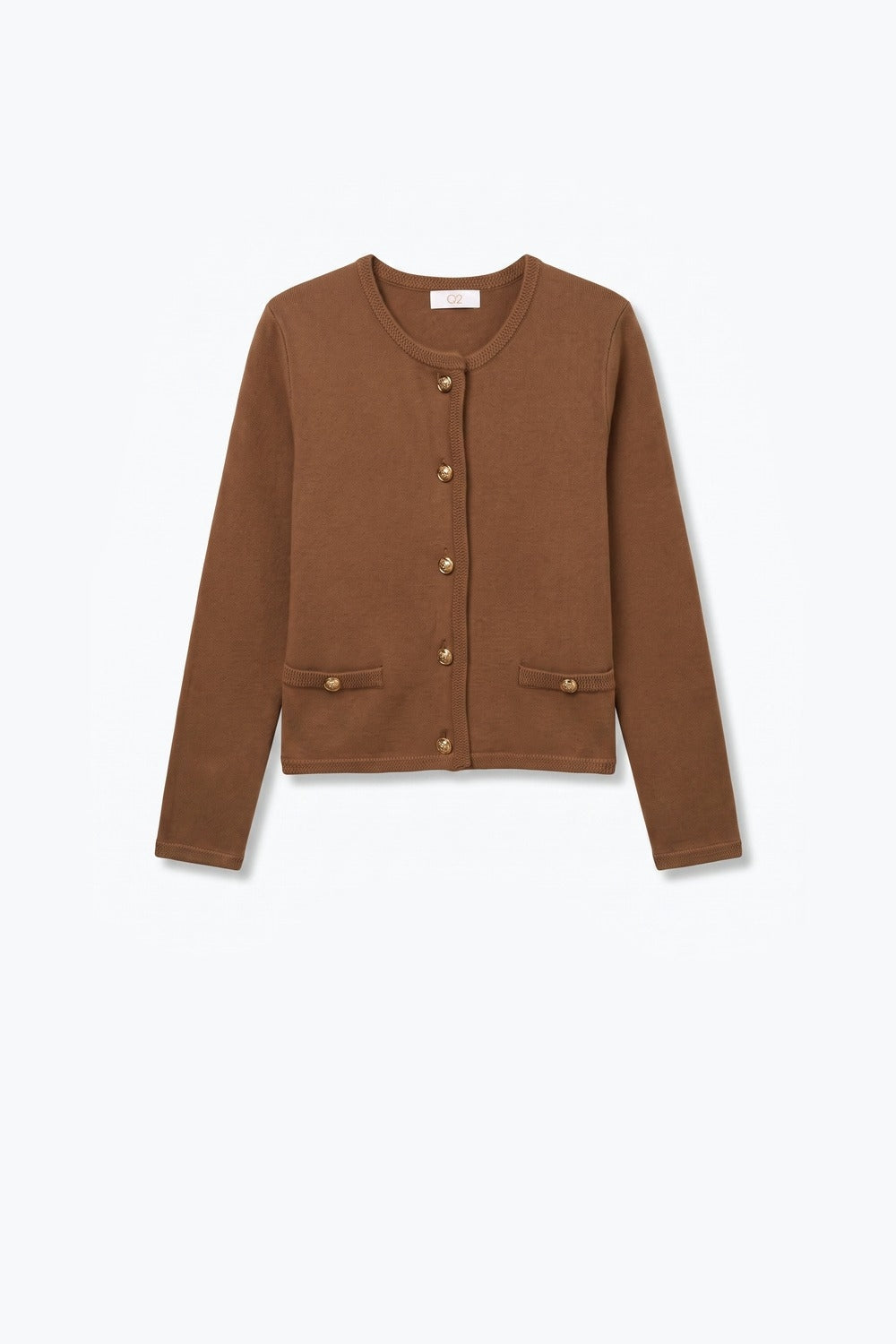 Cardigan Cropped de Malha Fina Marrom com Botões Dourados