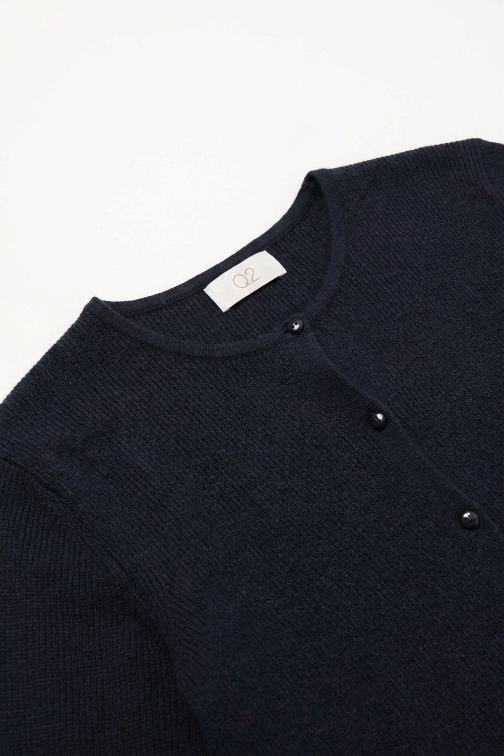 Cardigan de Botão Frontal com Gola Redonda em Malha Suave Marinha