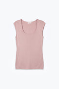 Camisola de Malha Fina com Decote Quadrado Rosa e Mangas Curtas