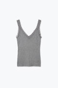 Camisola de Malha Fina com Renda Contrastante em cinza