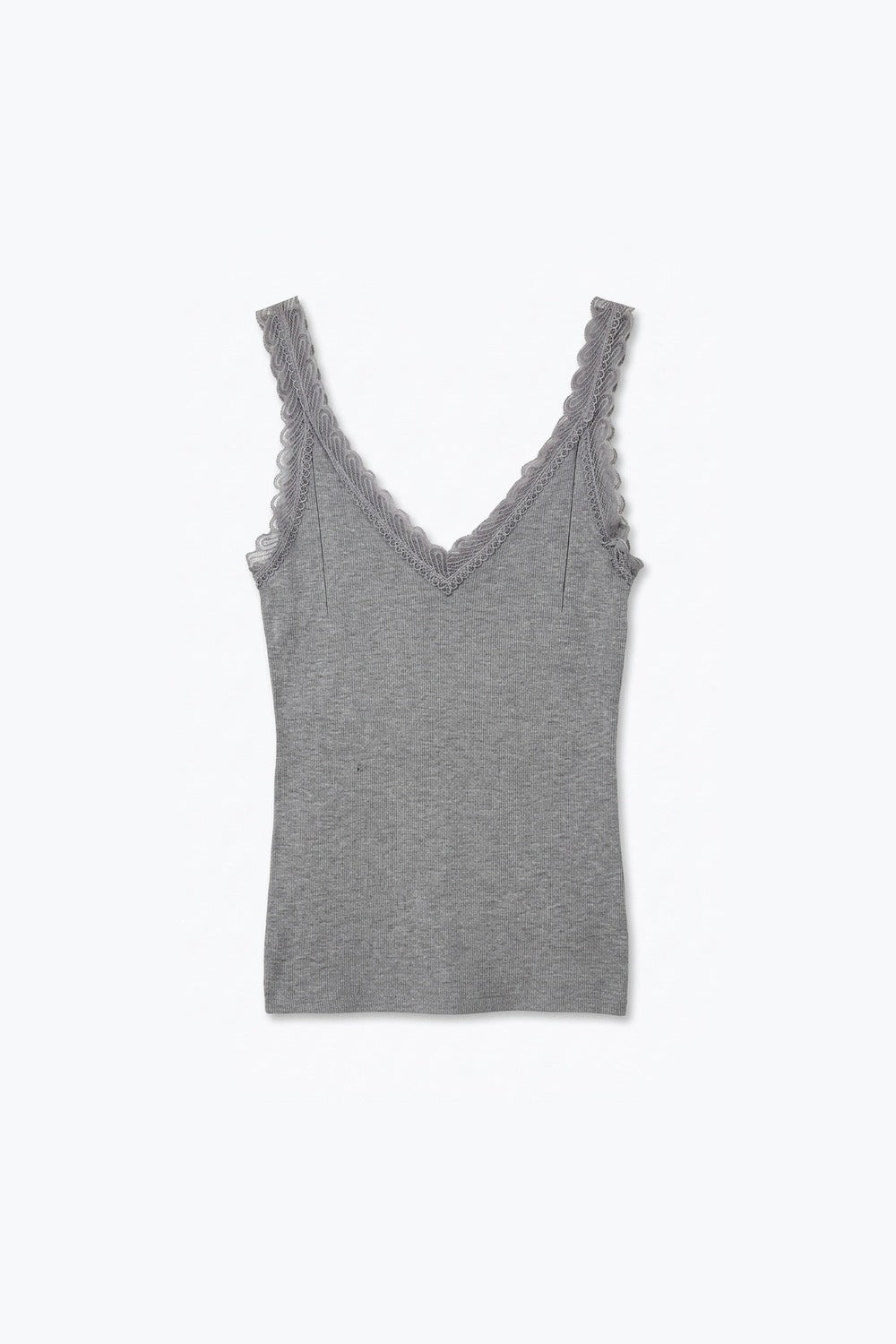 Camisola de Malha Fina com Renda Contrastante em cinza