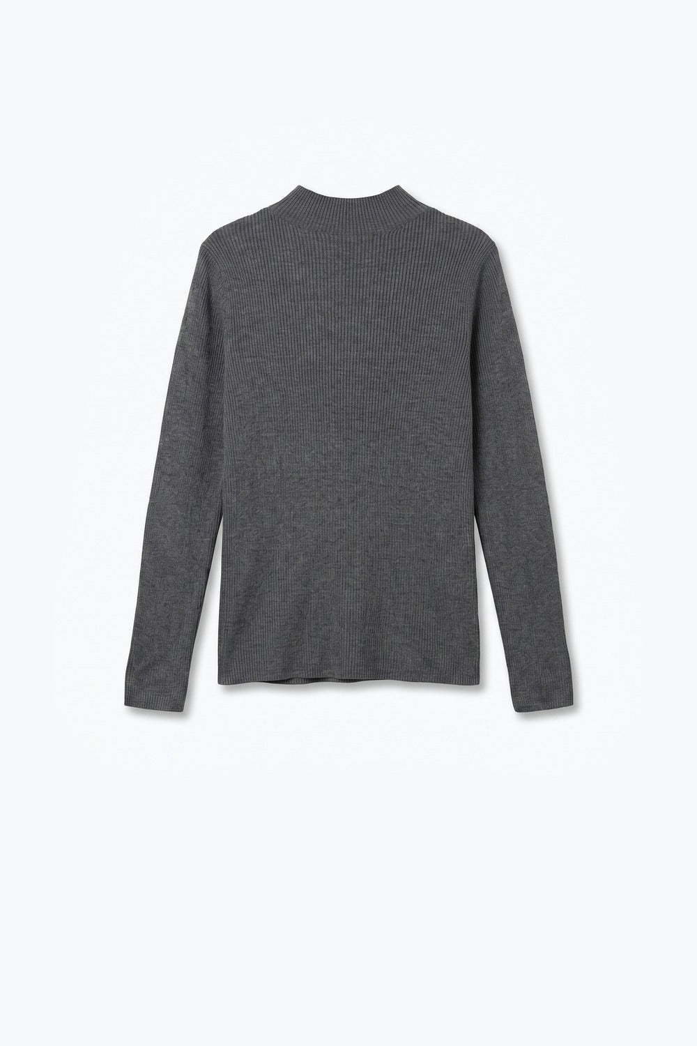 Suéter de Lã Merino de Canelado Fino em cinza com gola alta
