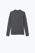 Suéter de Lã Merino de Canelado Fino em cinza com gola alta