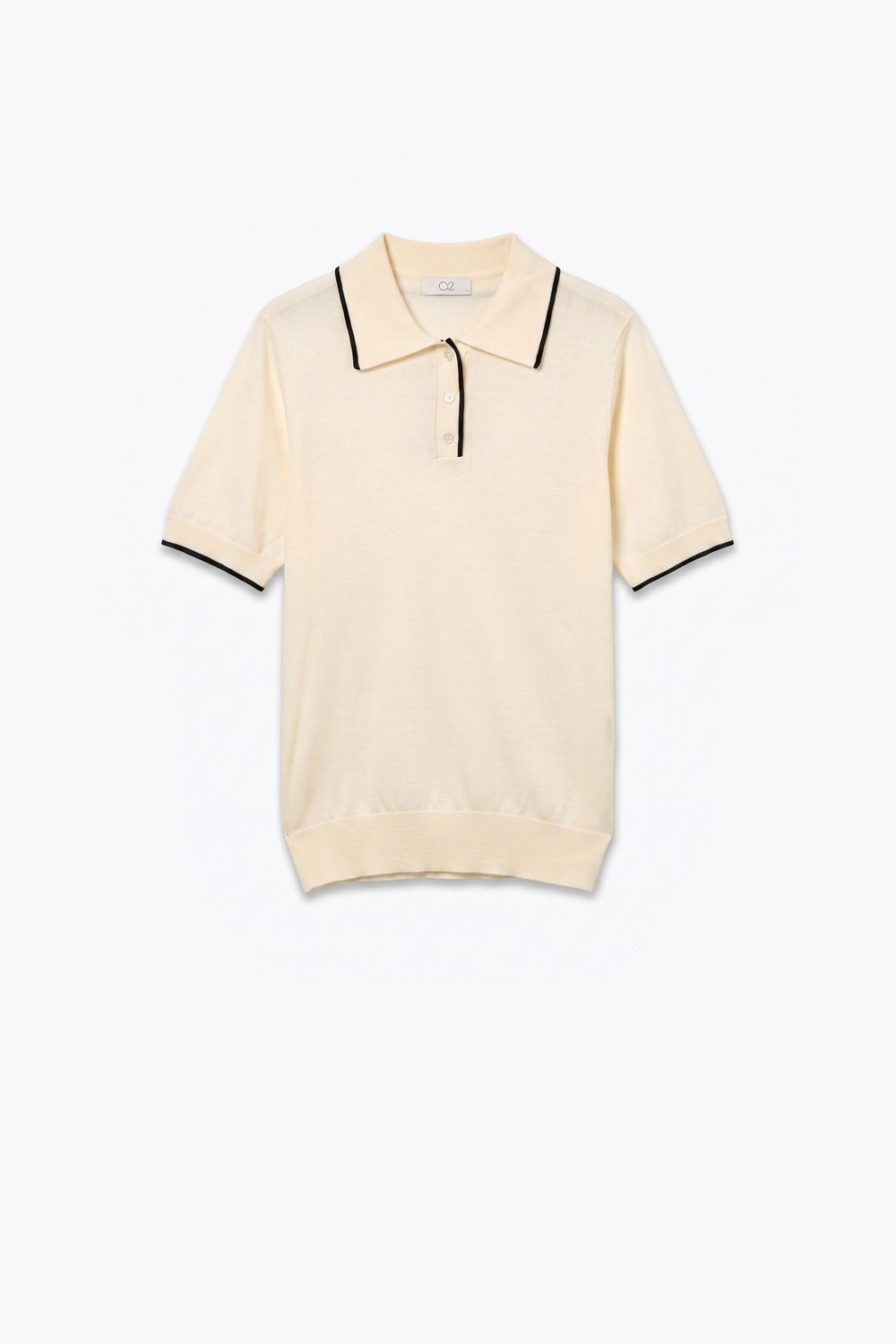 Suéter de Malha Fina Creme com Botões e Gola Polo de Contraste