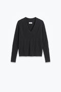 Suéter Wave-Knit Texturizado com Decote em V na cor preta