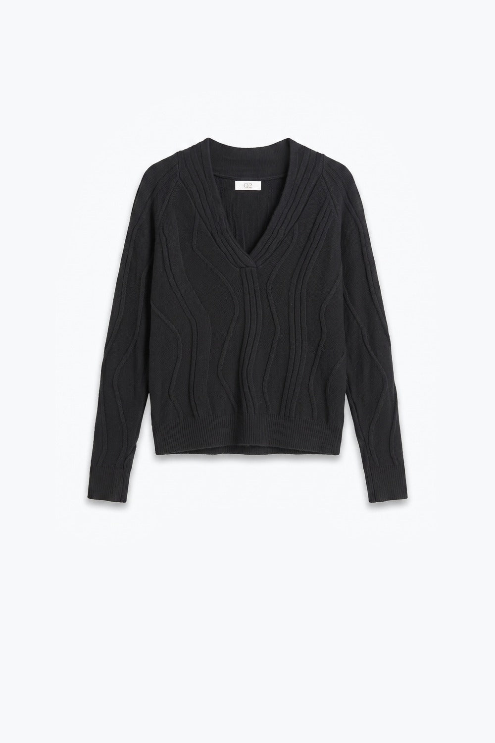 Suéter Wave-Knit Texturizado com Decote em V na cor preta