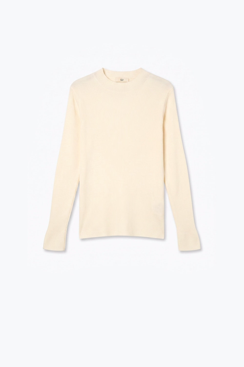 Suéter de Lã Merino de Canelado Fino em creme com gola alta