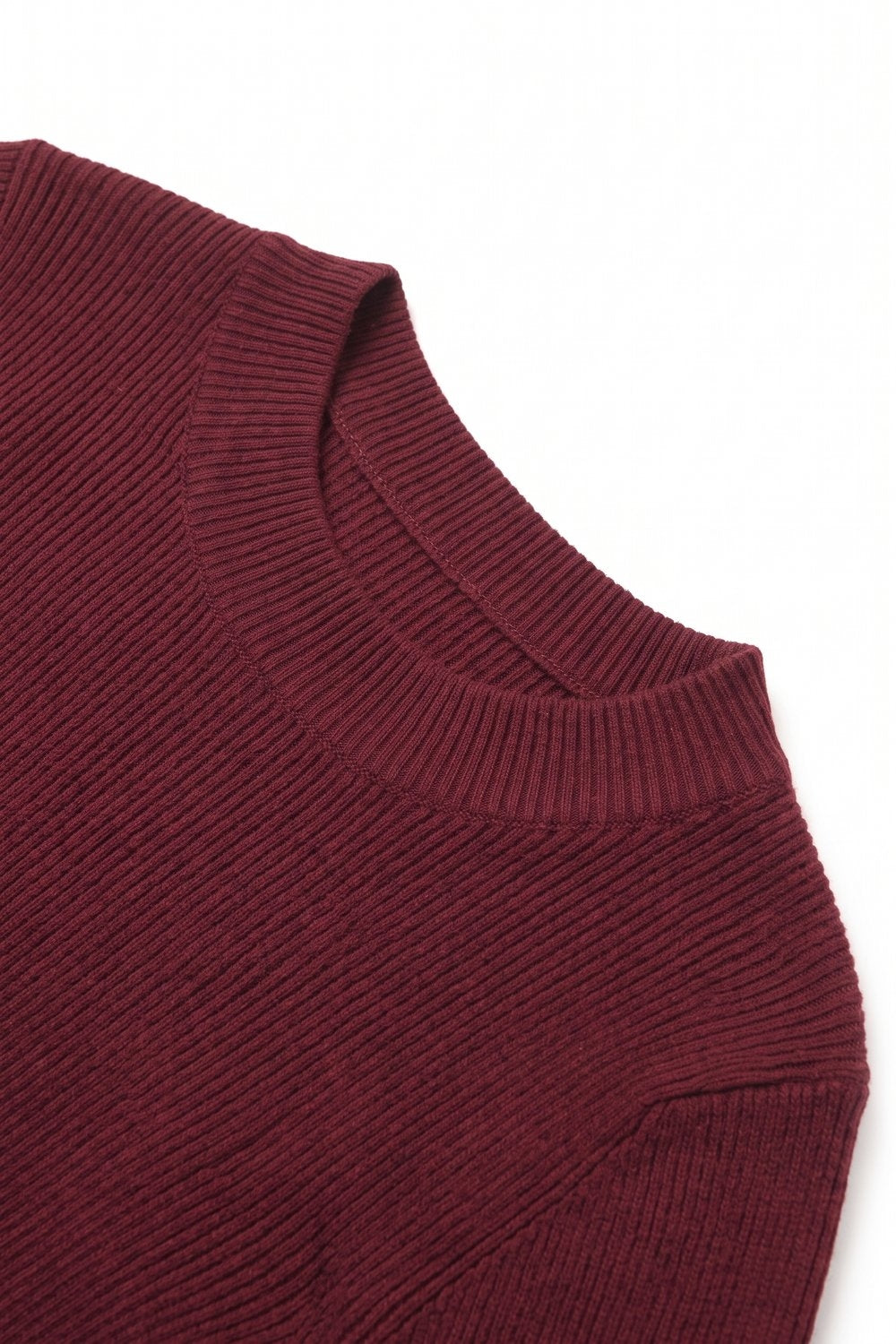 Suéter de Lã Merino com Gola Alta em Burgundy com Canelado Fino