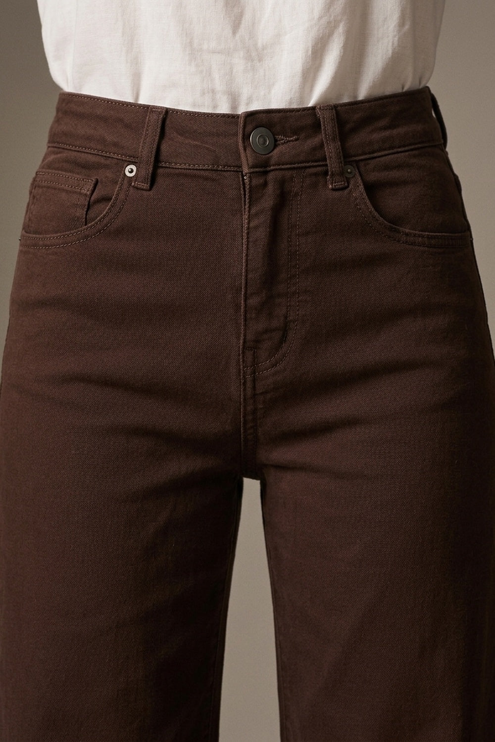 Calças Jeans Cropped de Perna Larga em Marrom Chocolate