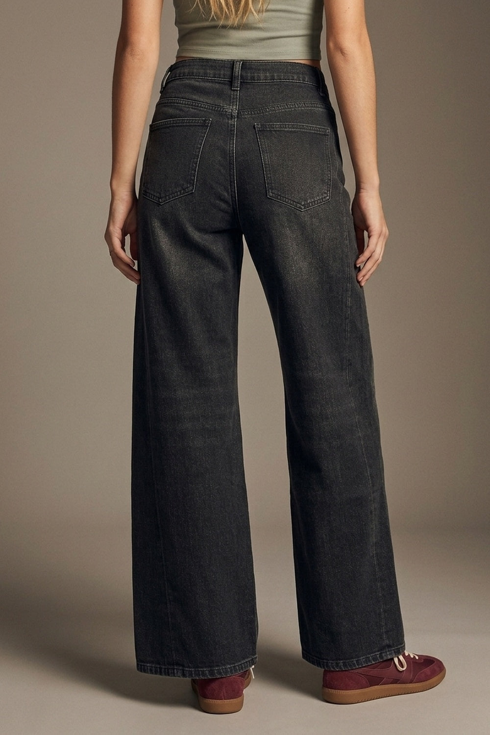 Calças Jeans Pretas Desbotadas de Perna Extra Larga em Denim de Lavagem Vintage
