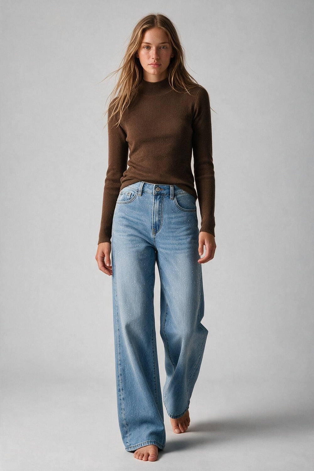 Suéter de Lã Merino com Gola Alta em camel