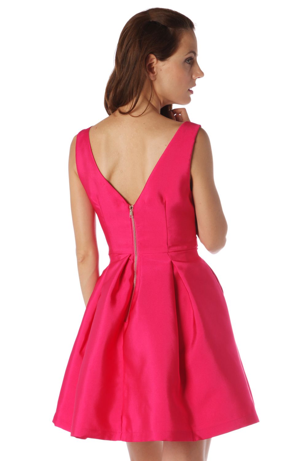Vestido skater fúcsia com laço na cintura