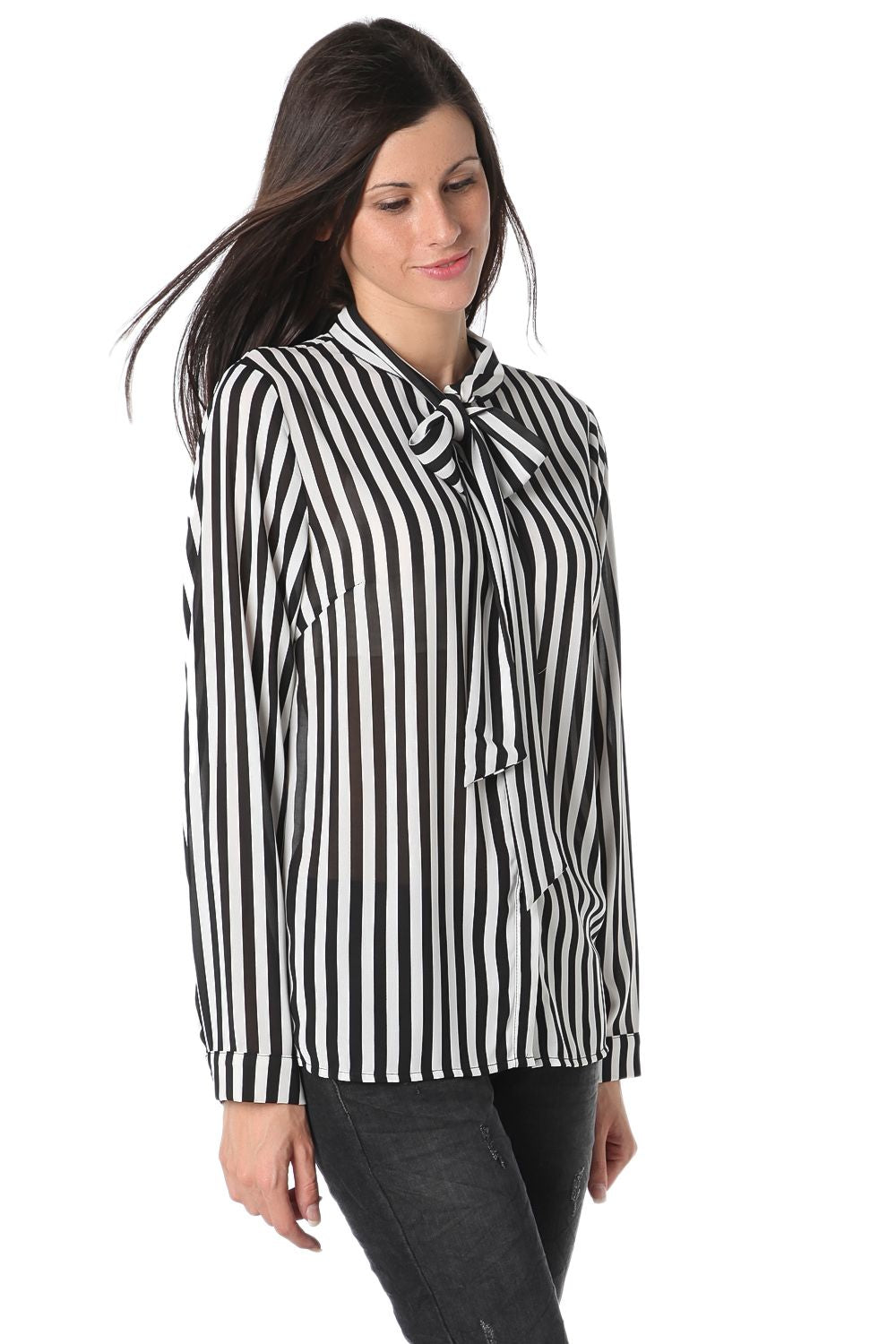 Camisa às riscas com laço