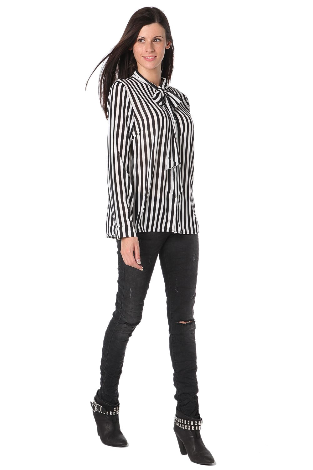 Camisa às riscas com laço