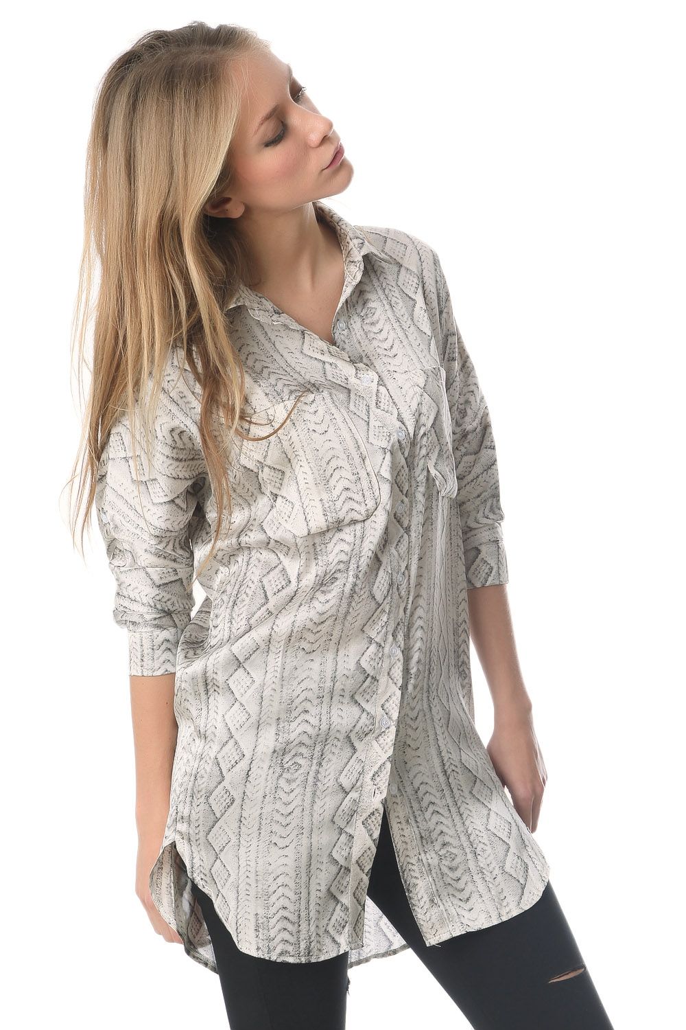 Camisa de cetim cinzenta com estampado abstracto