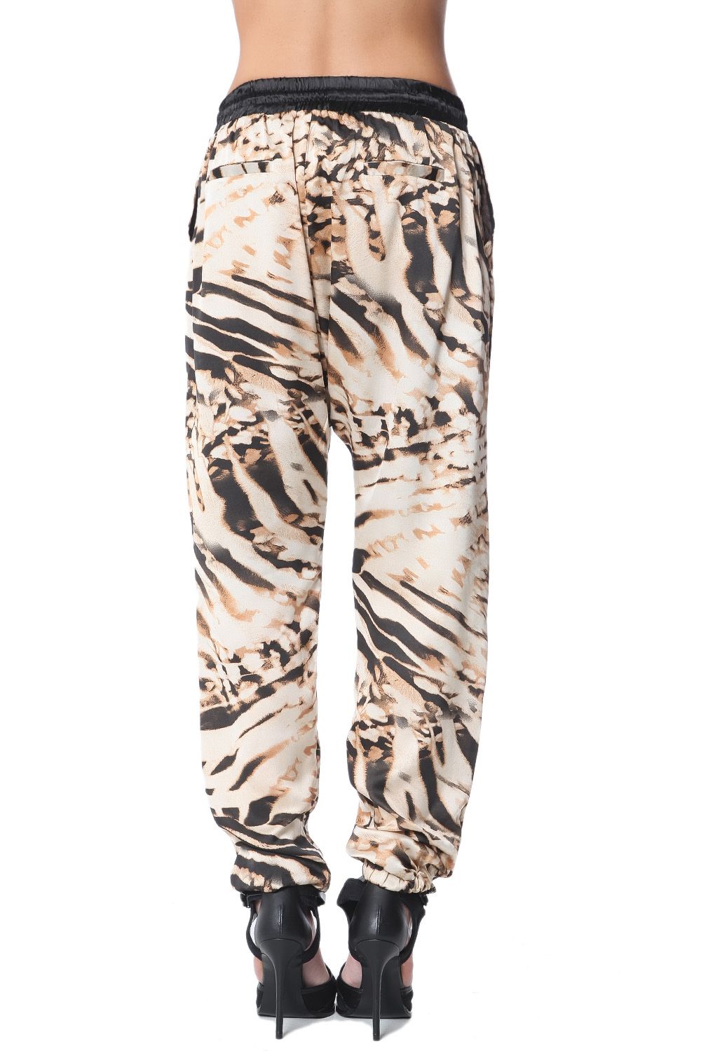 Calças largas com estampado animal castanho