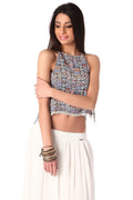 De impressão rosa curta superior com detalhe atada ao lado