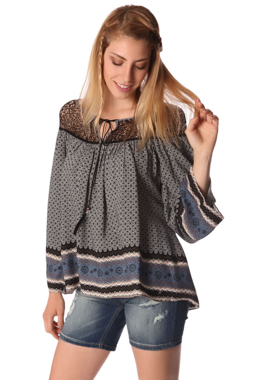 Blusa Paisley e cinza detalhe da grade