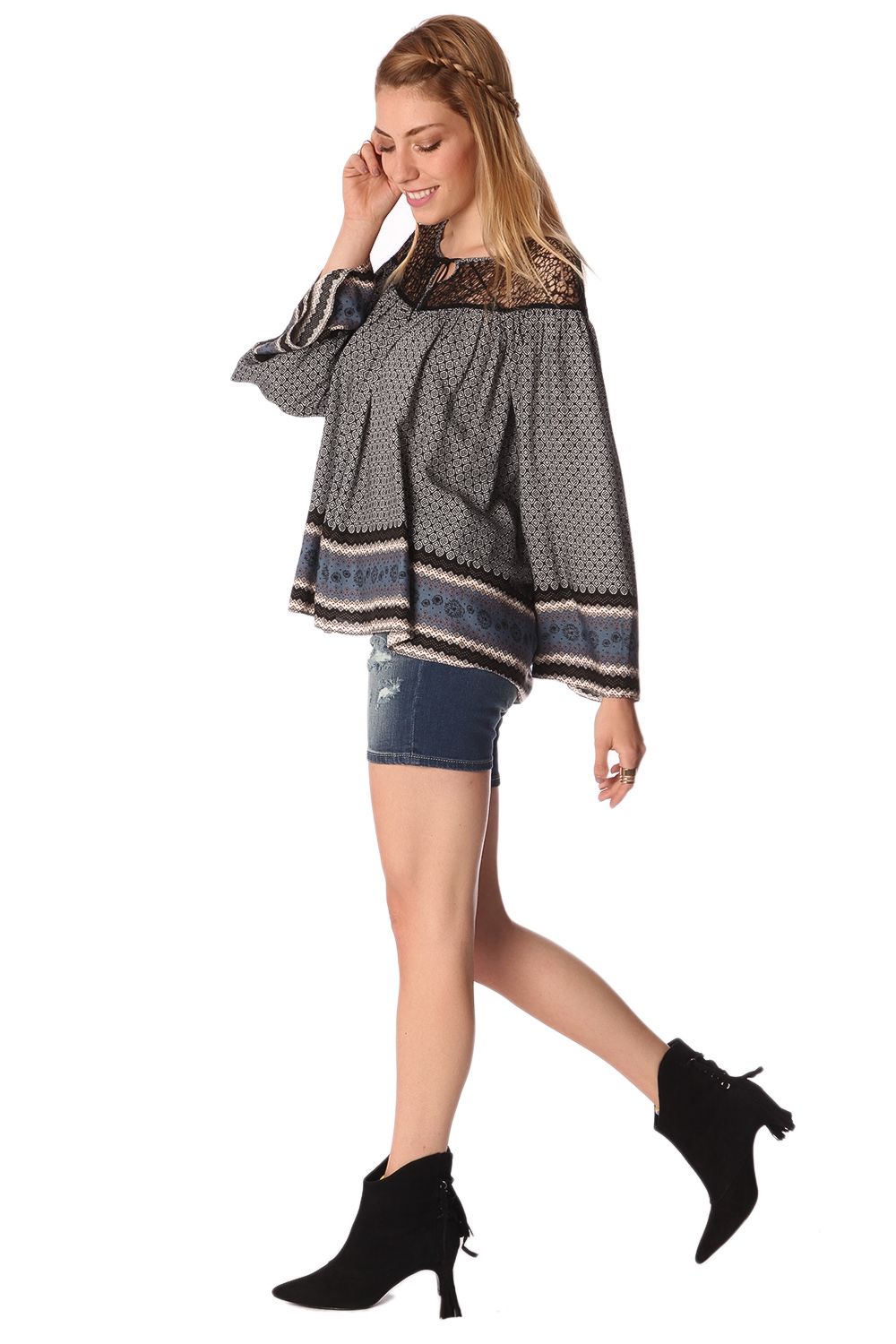 Blusa Paisley e cinza detalhe da grade