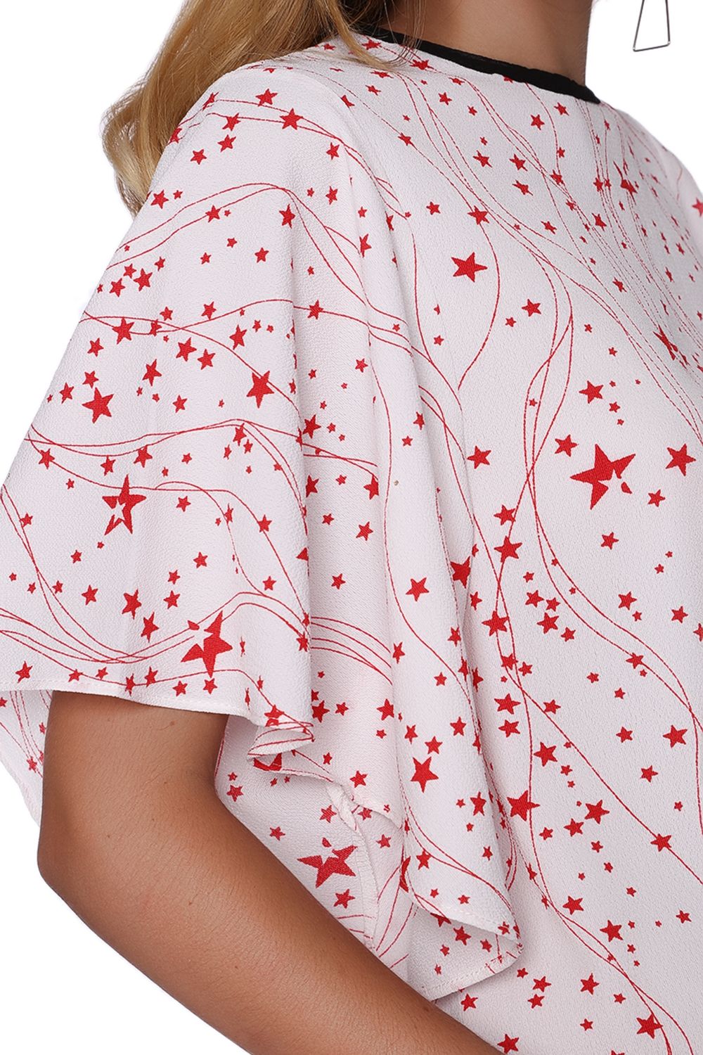 Top com mangas de anjo com impressão de estrelas vermelho