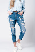 Jeans mom com bordado de pássaros